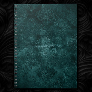 Caderno Espiral Velvety Teal Damask Verde escuro Barroco