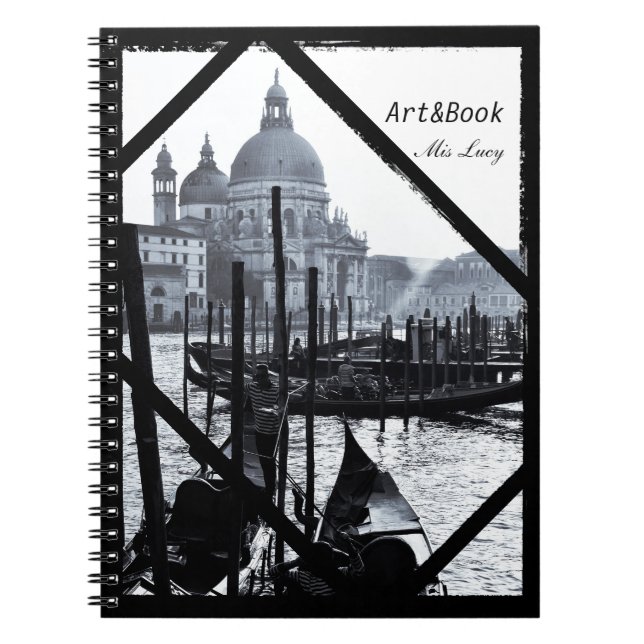 Caderno Espiral Veneza, Arquitetura, Gondolas em BW (Notebook) (Frente)