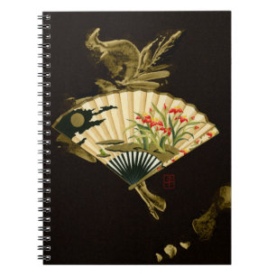 Caderno Espiral Ventilador oriental esmagado com Design Floral