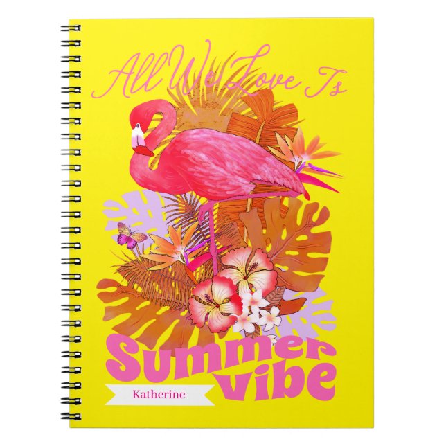 Caderno Espiral Verão Amarelo de Flamingo (Frente)