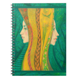 Caderno Espiral Verão, arte surreal, fantasia florestal verde e a
