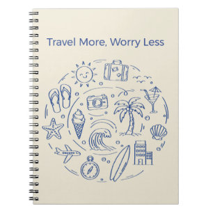 Caderno Espiral Verão Azul Desenhado à Mão Férias Viagens Rabiscos
