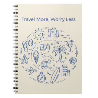 Caderno Espiral Verão Azul Desenhado à Mão Férias Viagens Rabiscos