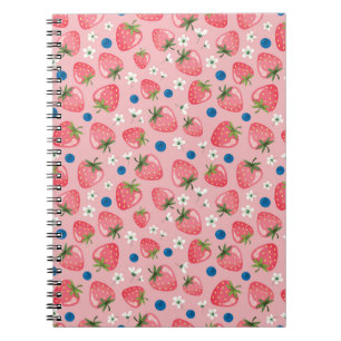 Caderno Espiral Verão de morango, fundo feminino de desenho animad