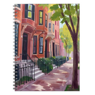 Caderno Espiral Verão em Boston Casas de Pedra Marrom de Massach