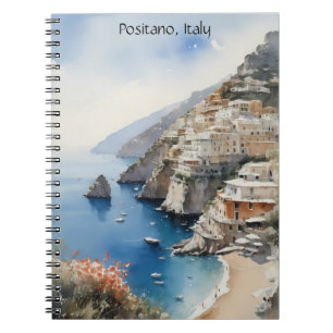 Caderno Espiral Verão em Positano Itália Ilustração em Aquarela