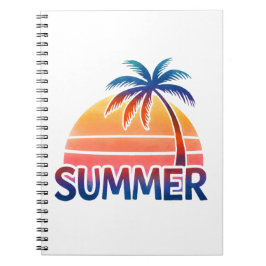 Caderno Espiral Verão pôr do sol retrô palmeira