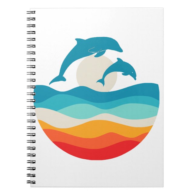 Caderno Espiral Verão Retro Vintage Golfinho na Praia  (Frente)