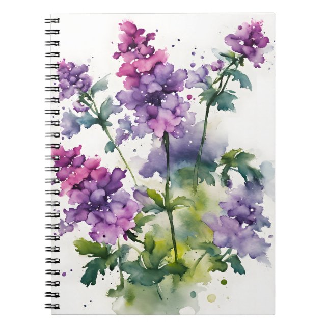 Caderno Espiral Verbena - Flores de aquarela (Frente)