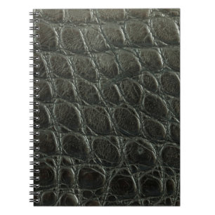 Caderno Espiral Verdadeira textura de couro de jacaré preto, fecha