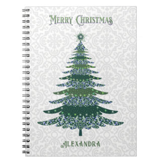 Caderno Espiral Verde-Árvore de Natal Moderno Personalizado