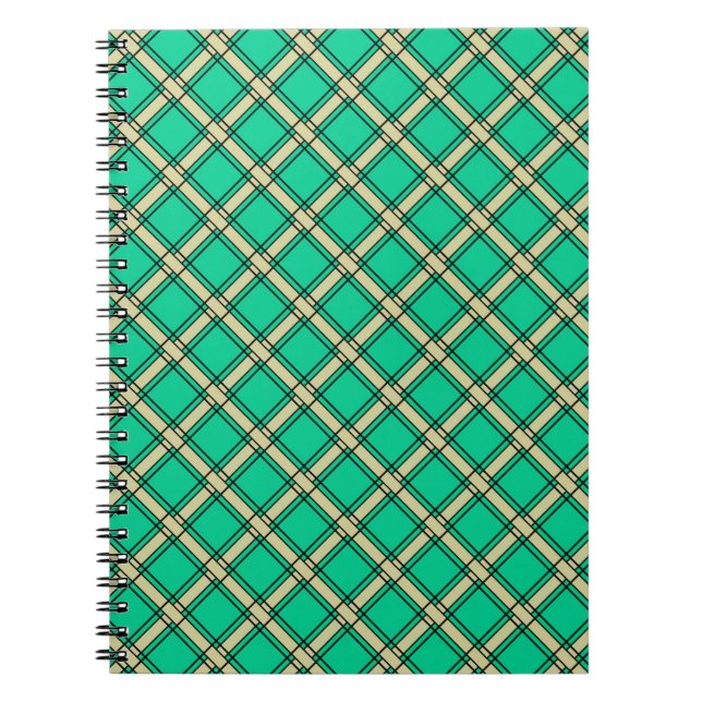 Caderno Espiral Verde bege, padrão xadrez (Frente)