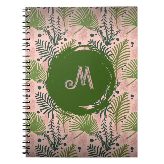 Caderno Espiral Verde Botânico Cores Aquáticas Deixam Monograma (Frente)