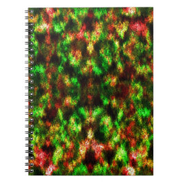 Caderno Espiral Verde colorido, amarelo a vermelho com penas.