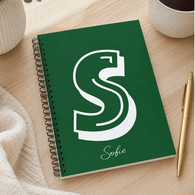 Caderno Espiral Verde com Monograma Personalizado (Criador carregado)