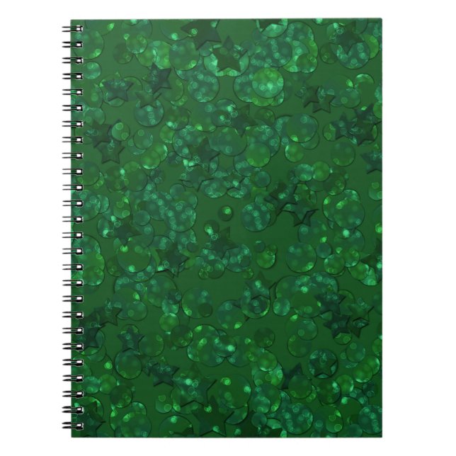 Caderno Espiral Verde, confete, brilho (Frente)