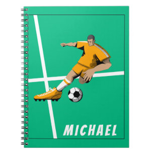 Caderno Espiral Verde da Equipe Esportiva do Jogador de Tema do Fu