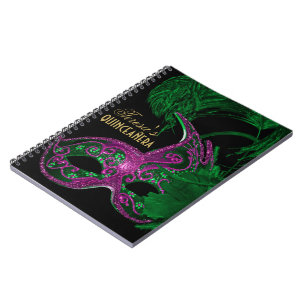Caderno Espiral Verde do aniversário do quinceañera do mascarada