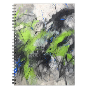 Caderno Espiral Verde limão azul Abstrato preto
