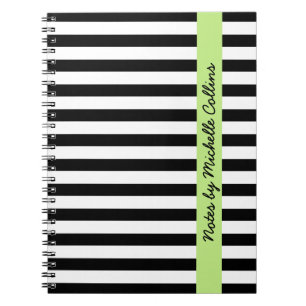 Caderno Espiral Verde limão branco preto nome personalizado