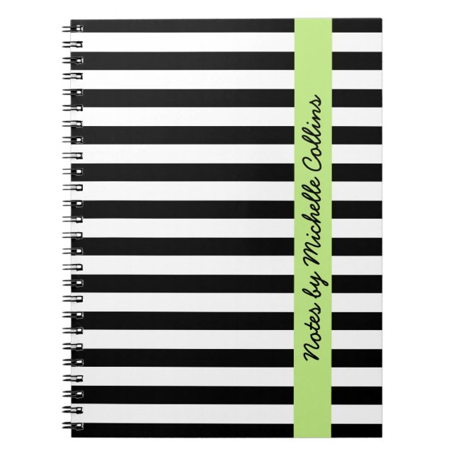 Caderno Espiral Verde limão branco preto nome personalizado (Frente)