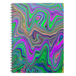 Caderno Espiral Verde limão de disquete e ondas de cor púrpura