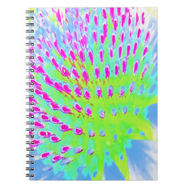 Caderno Espiral Verde limão e Flor de Cone Abstrato Roxo