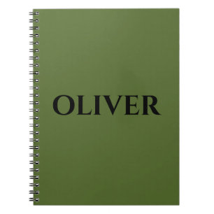 Caderno Espiral Verde-oliva e nome preto minimalista