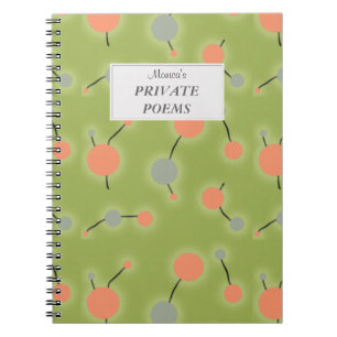 Caderno Espiral Verde Retroativo Universo Pontilhado com Rótulo de