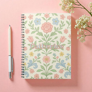 Caderno Espiral Verde-Rosa Azul Floral Avó-Milenar
