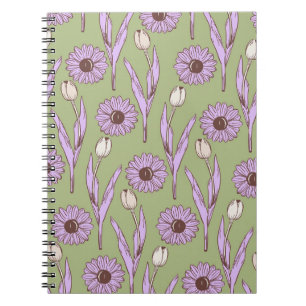 Caderno Espiral Verde Roxo de flor selvagem Boho Moderno Design