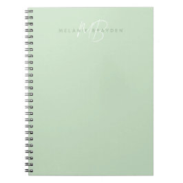 Caderno Espiral Verde Sage SimplesMinimalista Dois Monogramas