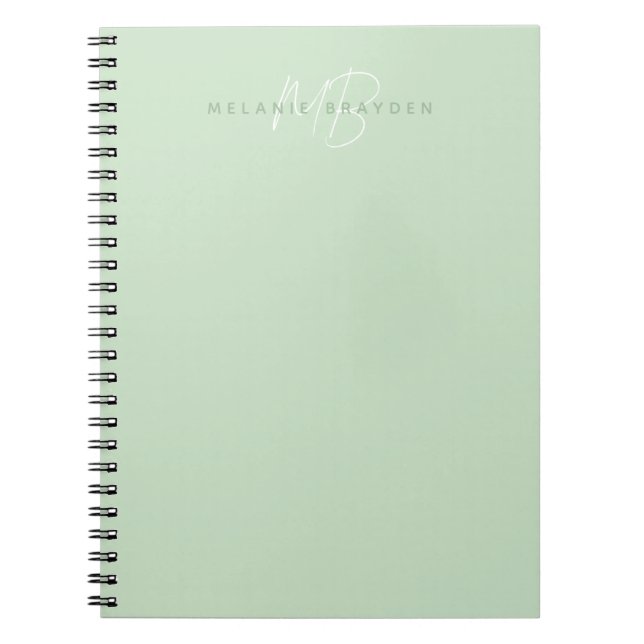 Caderno Espiral Verde Sage SimplesMinimalista Dois Monogramas (Frente)