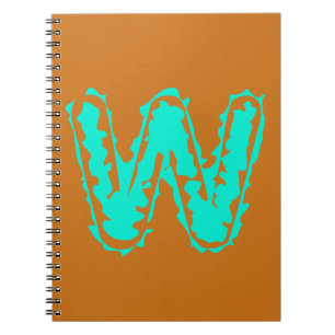 Caderno Espiral Verde tóxico monograma assustador em laranja