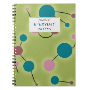 Caderno Espiral Verde Universo Pontilhado com Rótulo de Texto