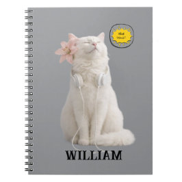 Caderno Espiral VERIFIQUE MEO Gato Branco com Fones de Ouvido – Pe