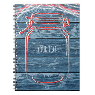 Caderno Espiral Vermelho Branco e Azul Mason Jar & String Lights R