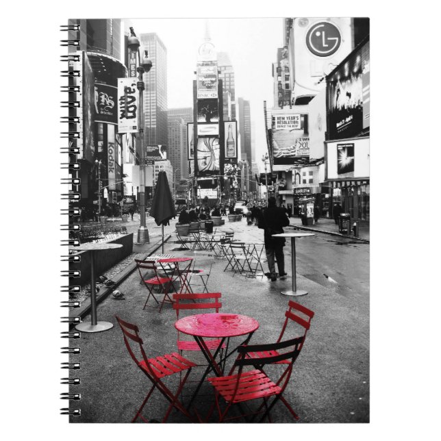 Caderno Espiral Vermelho branco preto do Times Square (Frente)