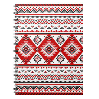 Caderno Espiral Vermelho branco preto étnico, motivos ucranianos.