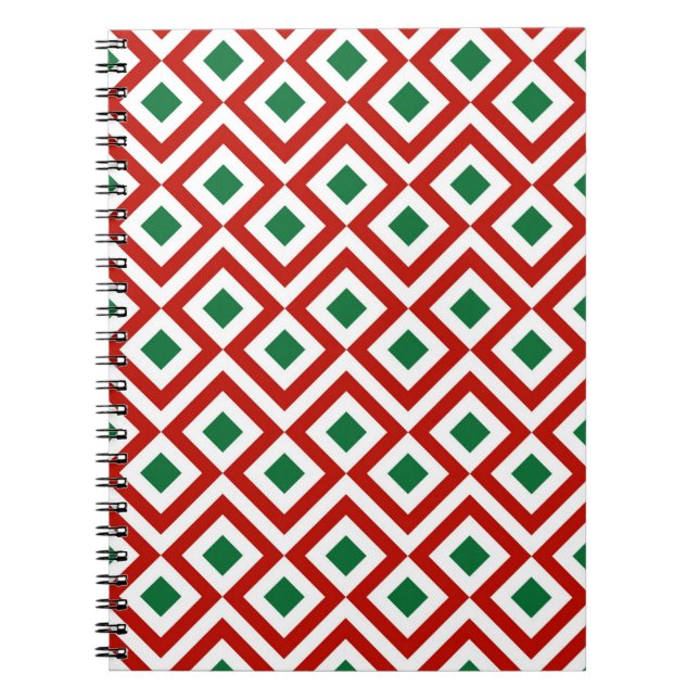 Caderno Espiral Vermelho, Branco, Verde Meander (Frente)