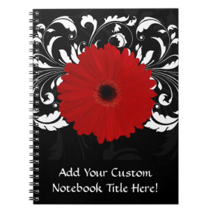 Caderno Espiral Vermelho brilhante Gerbera Daisy em preto