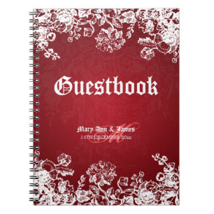 Caderno Espiral Vermelho do Flourish do Victorian do Guestbook do