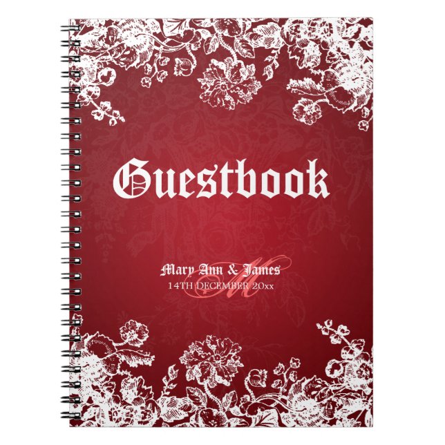 Caderno Espiral Vermelho do Flourish do Victorian do Guestbook do (Frente)