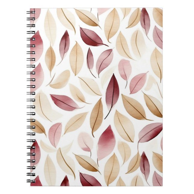 Caderno Espiral Vermelho Folhas Blush Creme Dourado  (Frente)