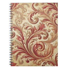 Caderno Espiral Vermelho suave e Cor damasco Dourada