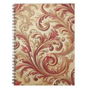 Caderno Espiral Vermelho suave e Cor damasco Dourada