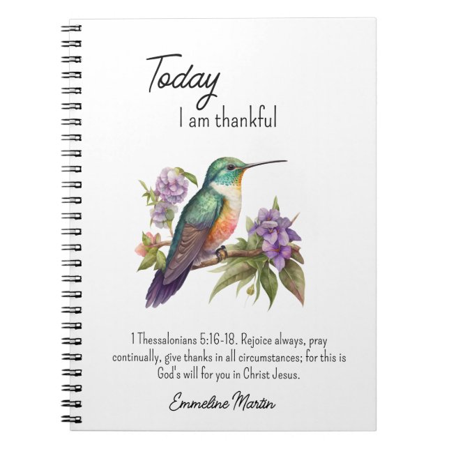 Caderno Espiral Versículo da Bíblia de Gratidão Cristã Beija-flor (Frente)