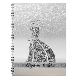 Caderno Espiral Vestido, Bokeh de Brilho Prateado Elegante
