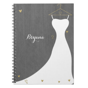 Caderno Espiral Vestido de Noiva Moderno & Corações Dourados Chá d