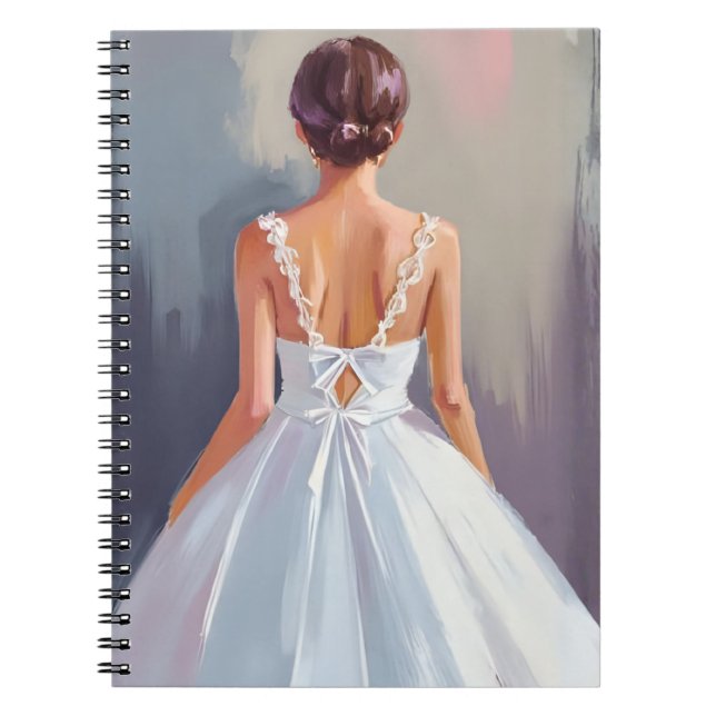 Caderno Espiral Vestido de Noiva | Vestido de Renda Branco Aquarel (Frente)